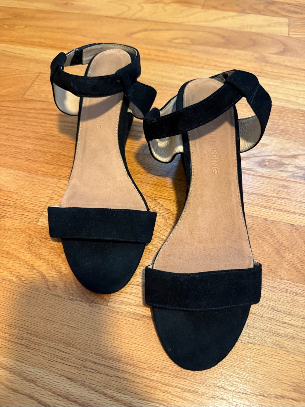 Black Suede Ankle-Strap Wedge Sandals for Women